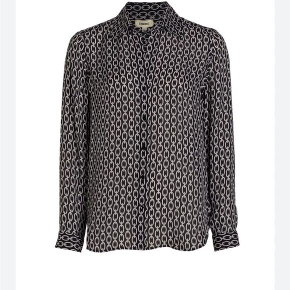 L'AGENCE Nina Black & White Chain Print Silk Blouse XS NWT $390.00 - Picture 6 of 9